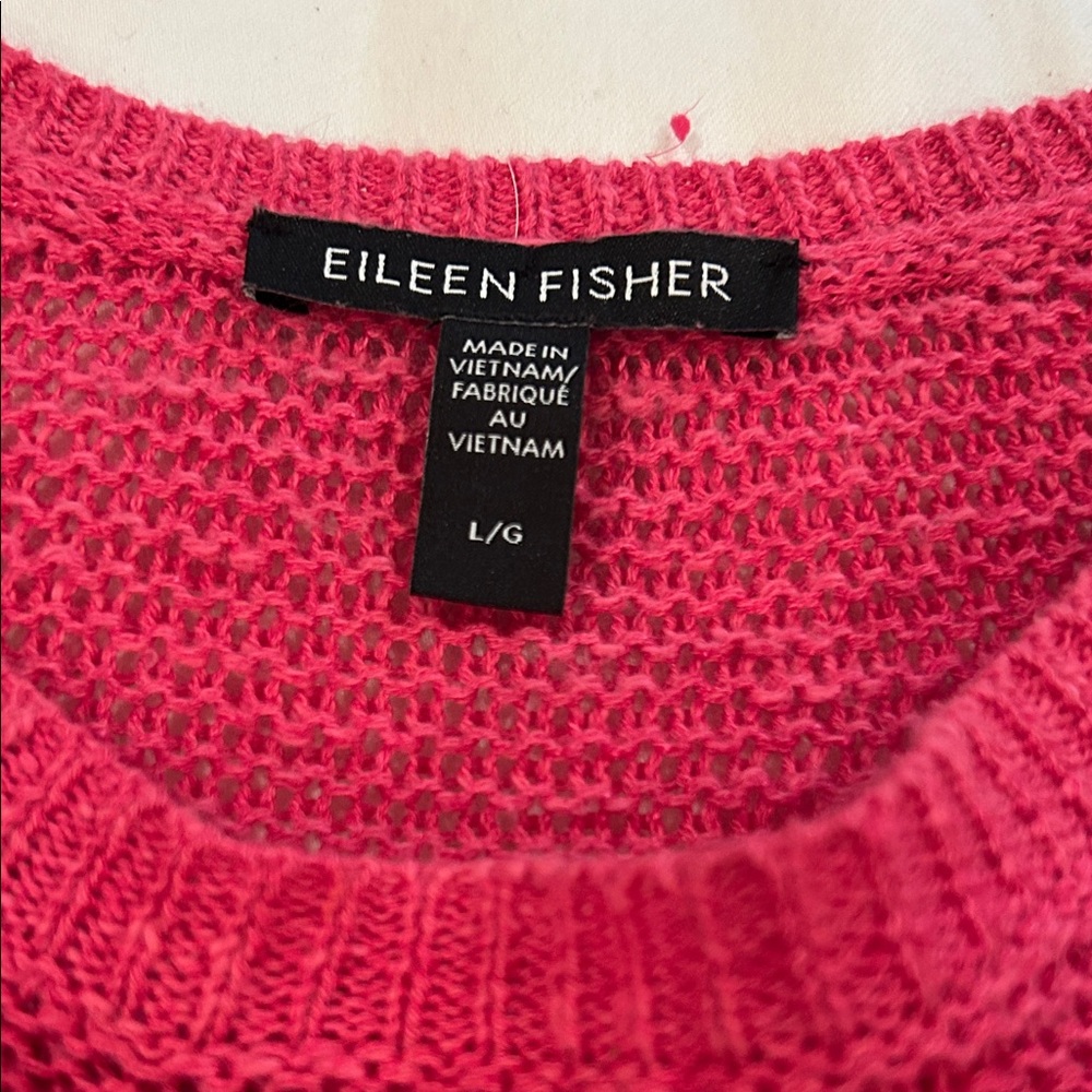 Eileen Fisher Bright Pink organic linen/cotton sweater for spring!
